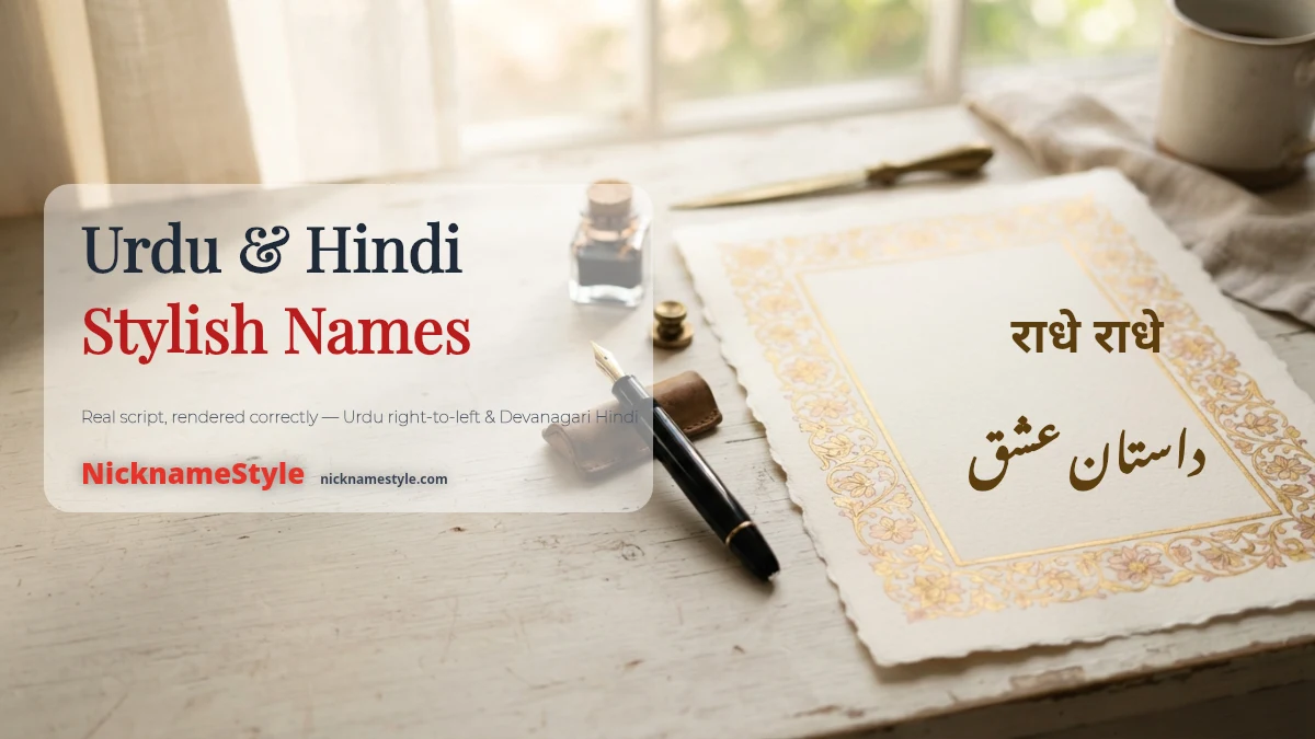 Stylish names in Urdu and Hindi script rendered correctly — right-to-left Urdu and Devanagari Hindi
