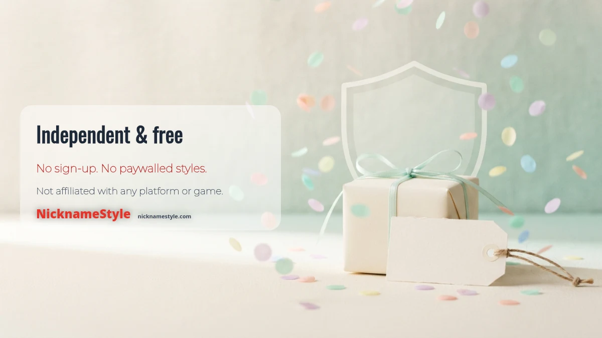 NicknameStyle is an independent, free stylish name generator not affiliated with any game or platform