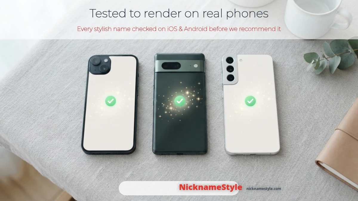 Stylish names shown in Latin, Urdu and Hindi script — tested to render correctly on phones