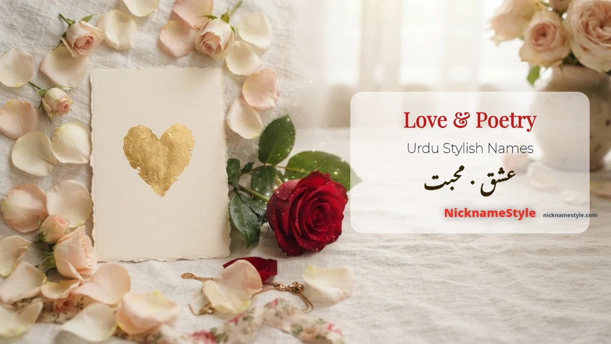 Love and poetry Urdu stylish names — NicknameStyle Romantic Urdu stylish names and love poetry words like ishq and mohabbat in Nastaliq script