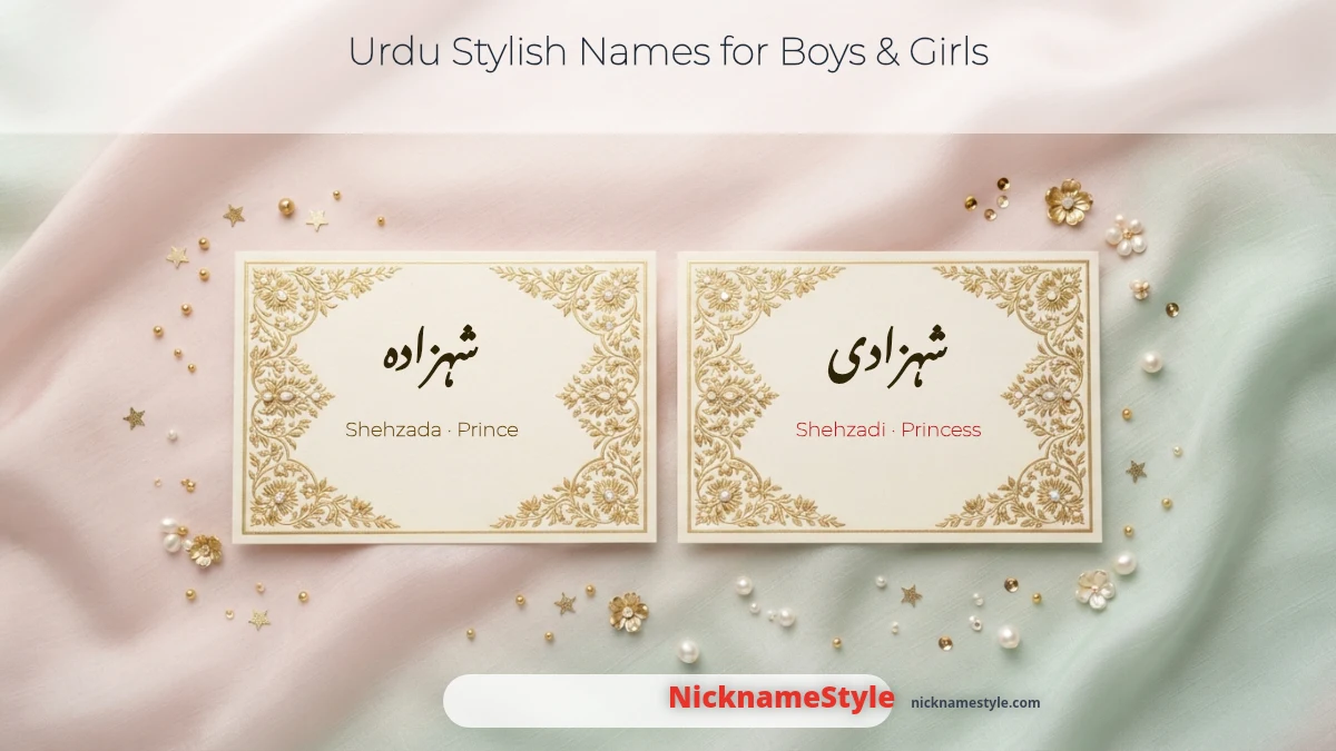 Urdu stylish names for boys and girls — NicknameStyle Urdu stylish names for boys and girls written in Nastaliq script with decorative borders