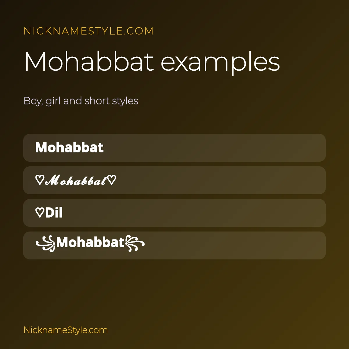 Examples of mohabbat stylish names