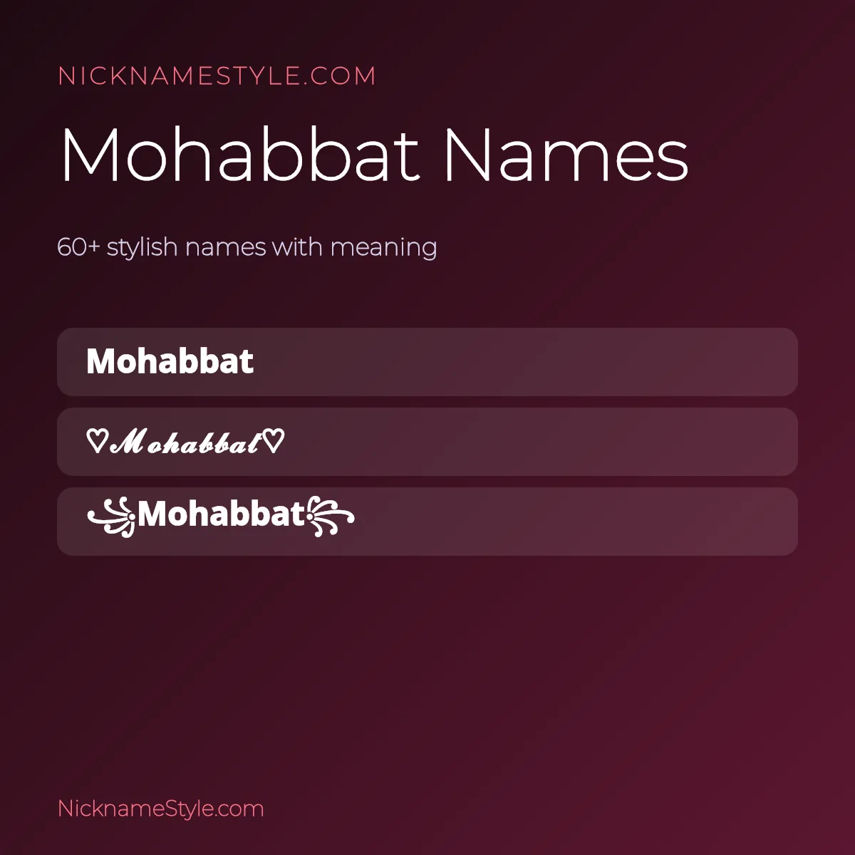 Mohabbat stylish names for boys, girls and framed styles